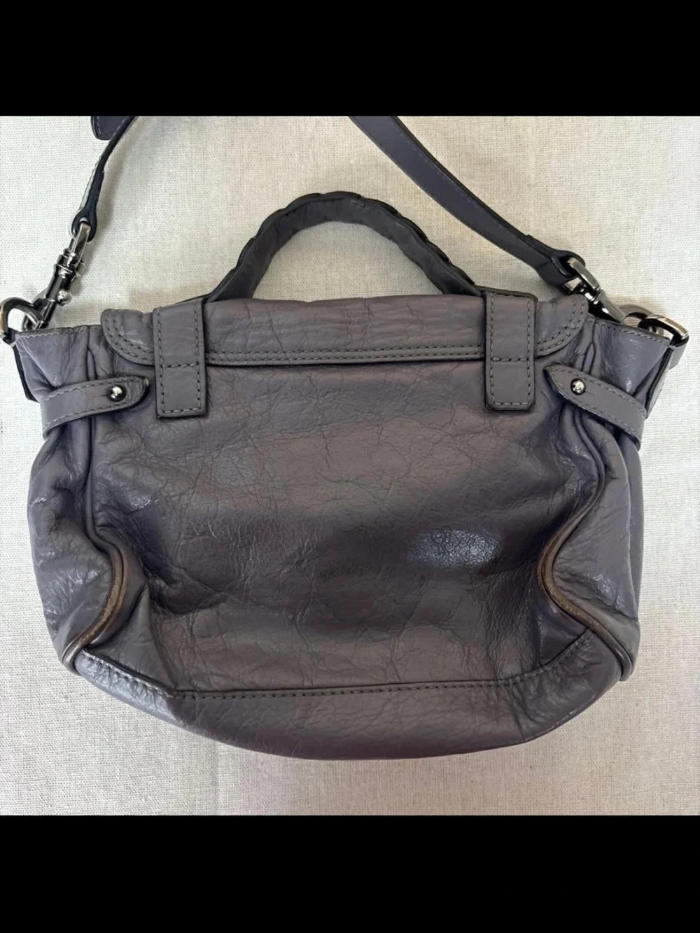 Mulberry Dark Gray Leather Shoulder Satchel